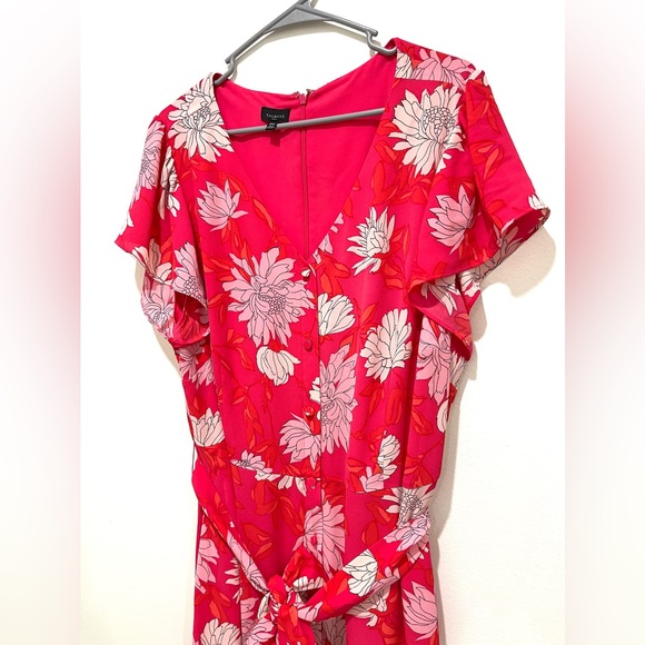 Talbots Plus Women Pink Floral Button Belted Lined Chrysanthemum Dress Size 20W - Picture 3 of 8